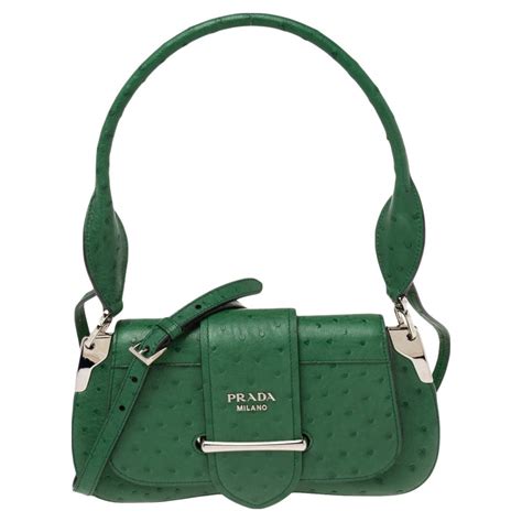 prada sidonie shoulder ostrich green|Green Prada Sidonie ostrich leather bag .